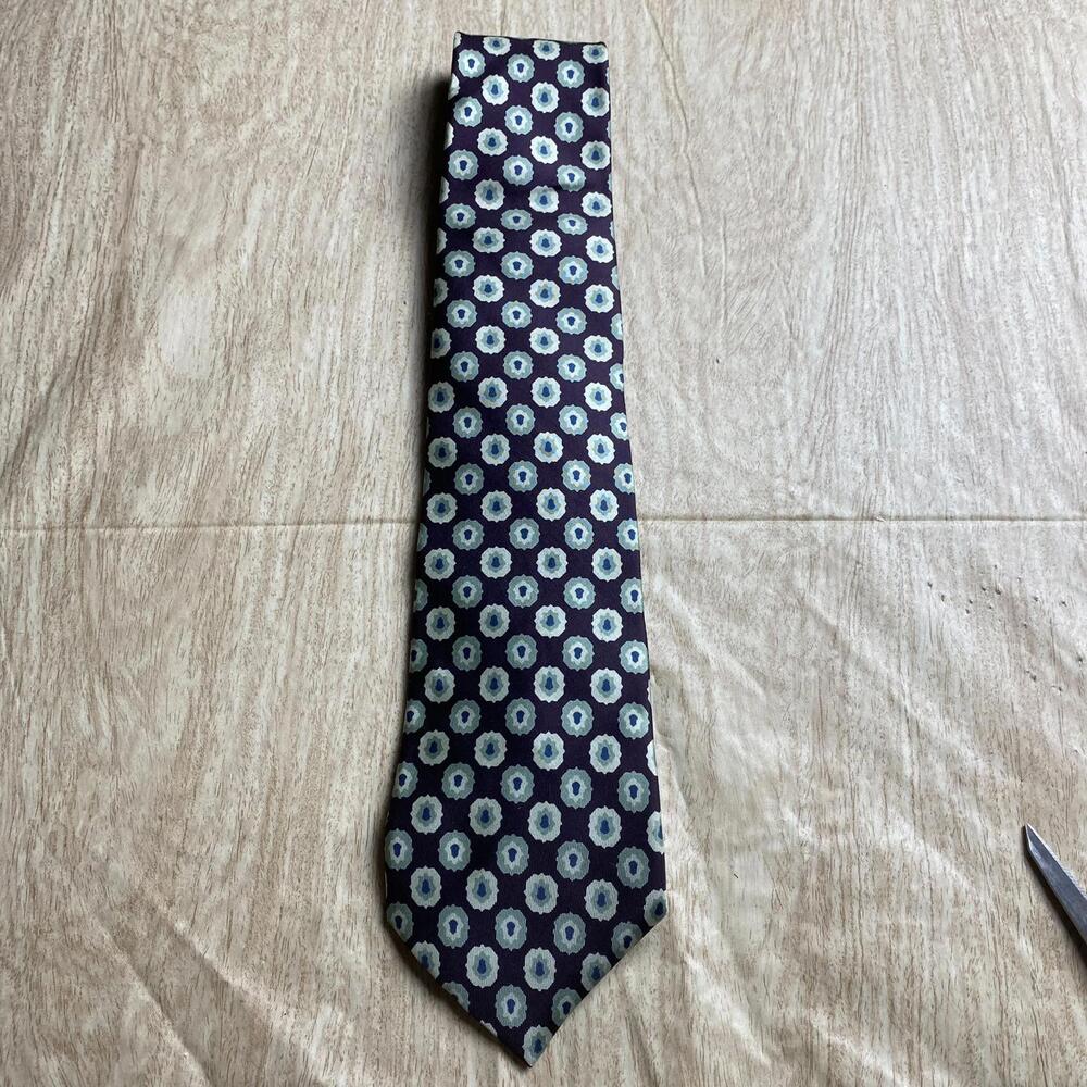 Men's Silk Tie Burgundy Geometric Pattern Adams Row Made USA 100% Silk Necktie